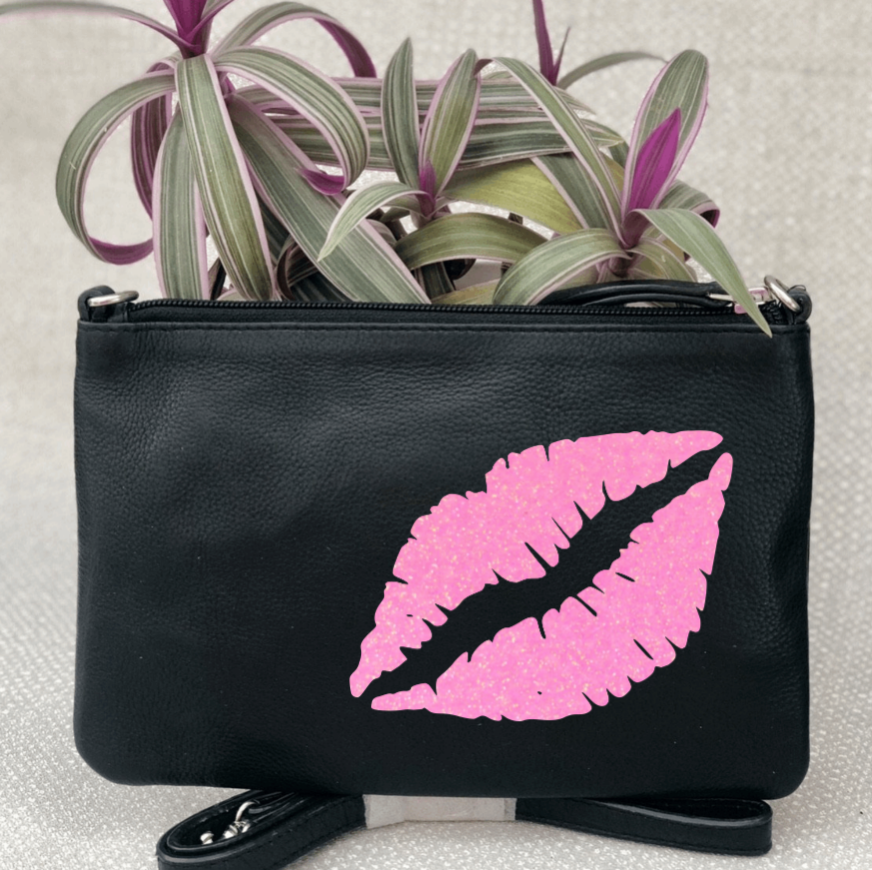 Lips Leather Clutch Bag - Zebra Leopard Glitter