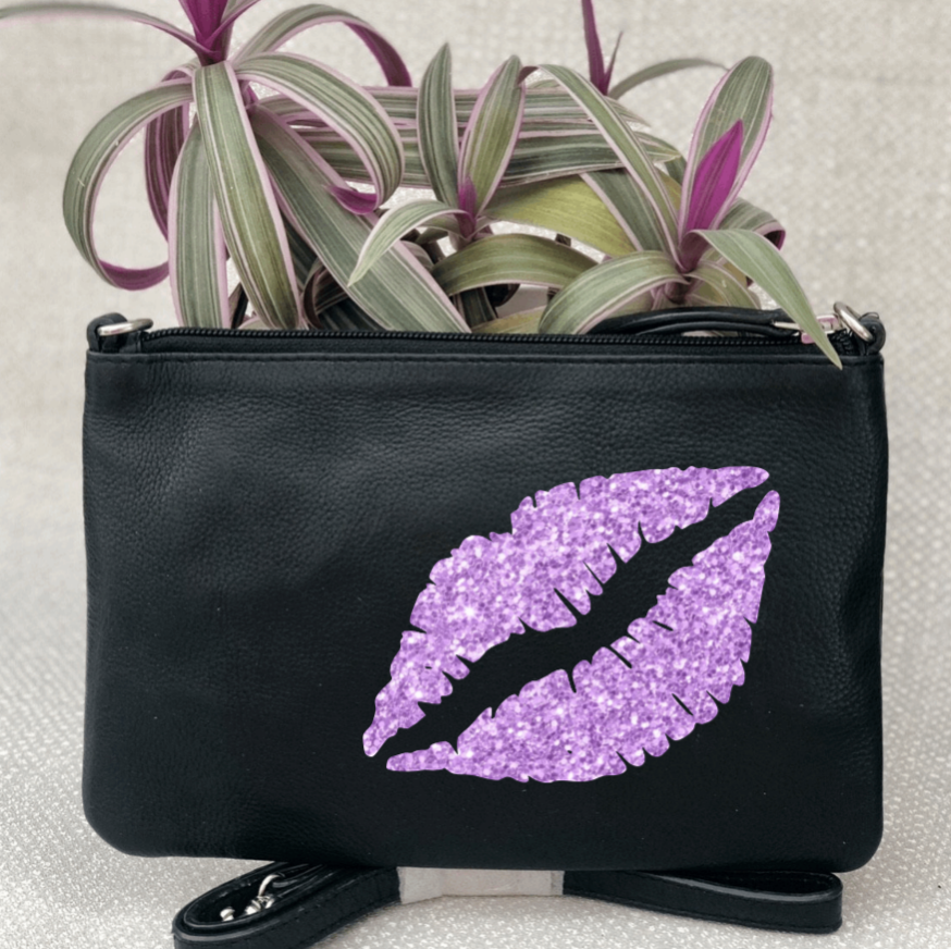 Lips Leather Clutch Bag - Zebra Leopard Glitter