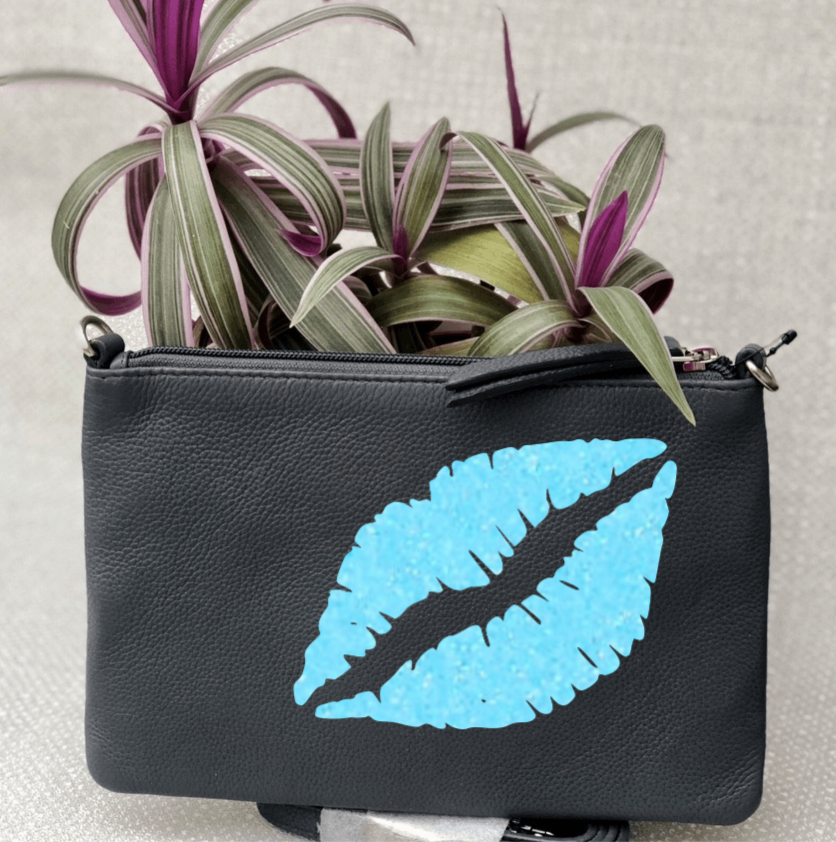 Lips Leather Clutch Bag - Zebra Leopard Glitter