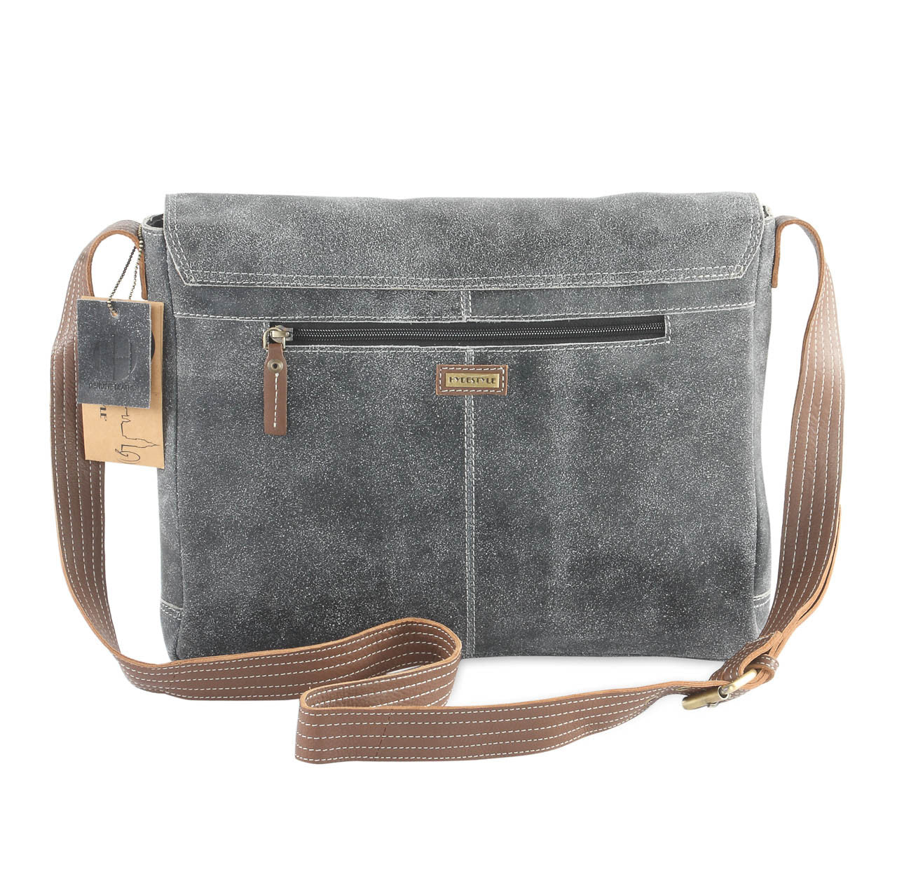 Crackle genuine leather a4 satchel messenger bag #UM44 black
