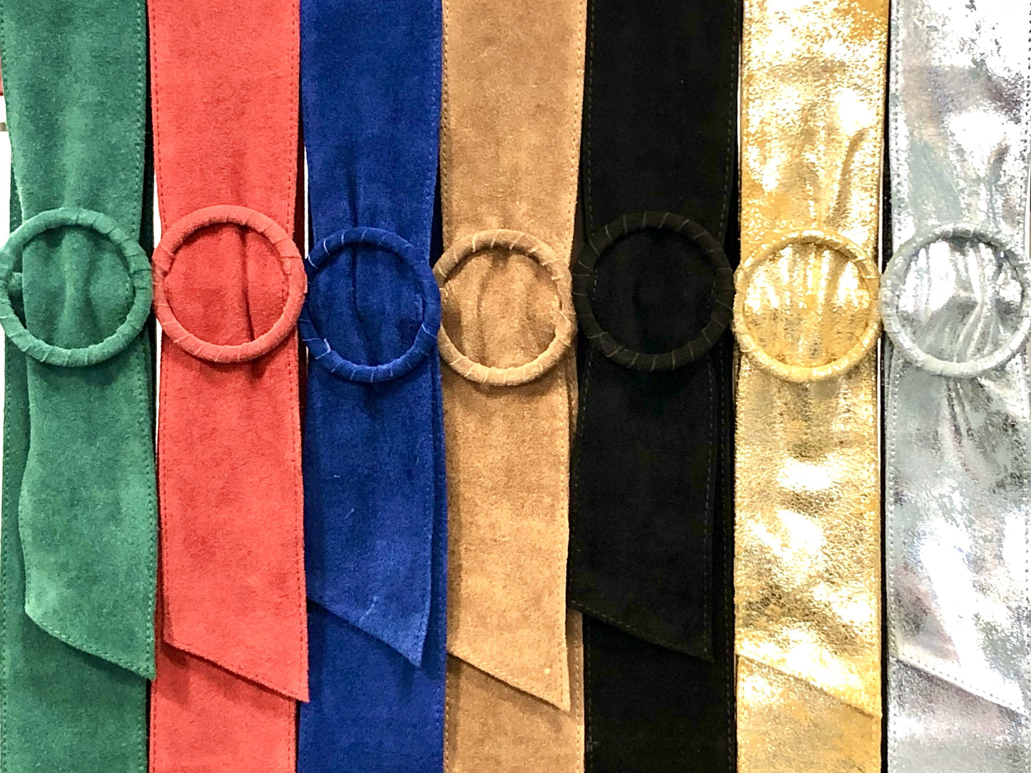 Green Womens' Soft Silky Suede Leather Round Buckle 70mm Wide Dress Belt