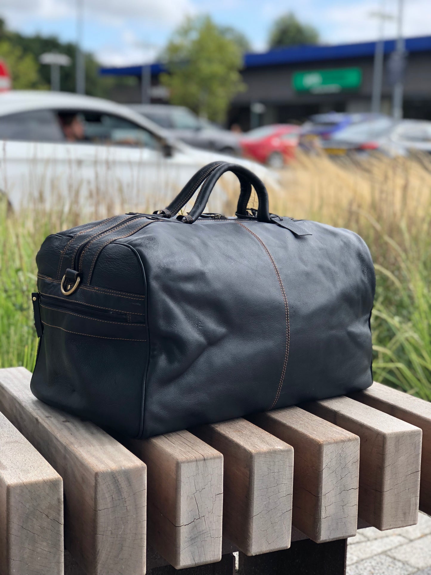 Pratico Grained Leather Travel Bag With Pin Stitch Detail #TT02