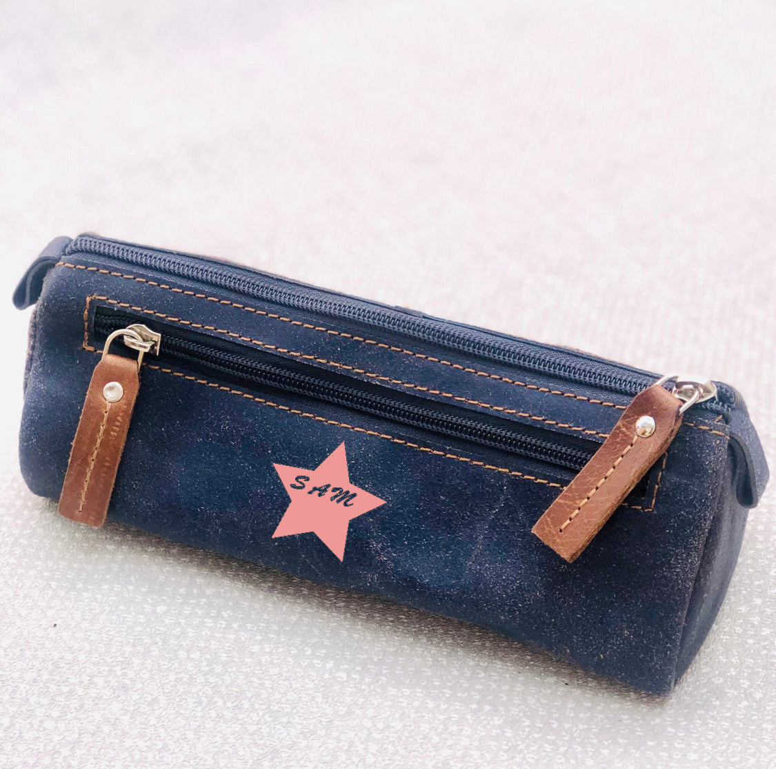 Personalised Leather Pencil Case TW10-Denim Blue