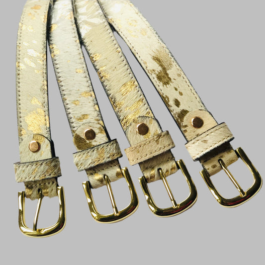 Gold Acid Splash Hair On Hide Womens Leather Belt BL30