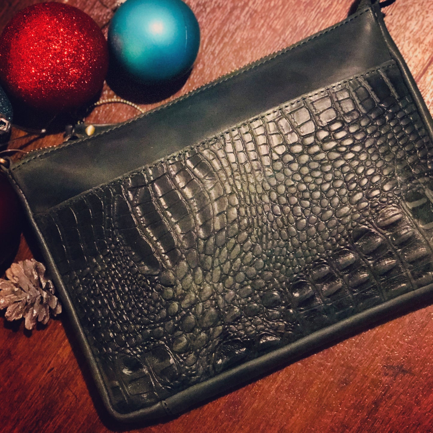 Croc Vipera Embossed Leather Clutch #LB575 Green