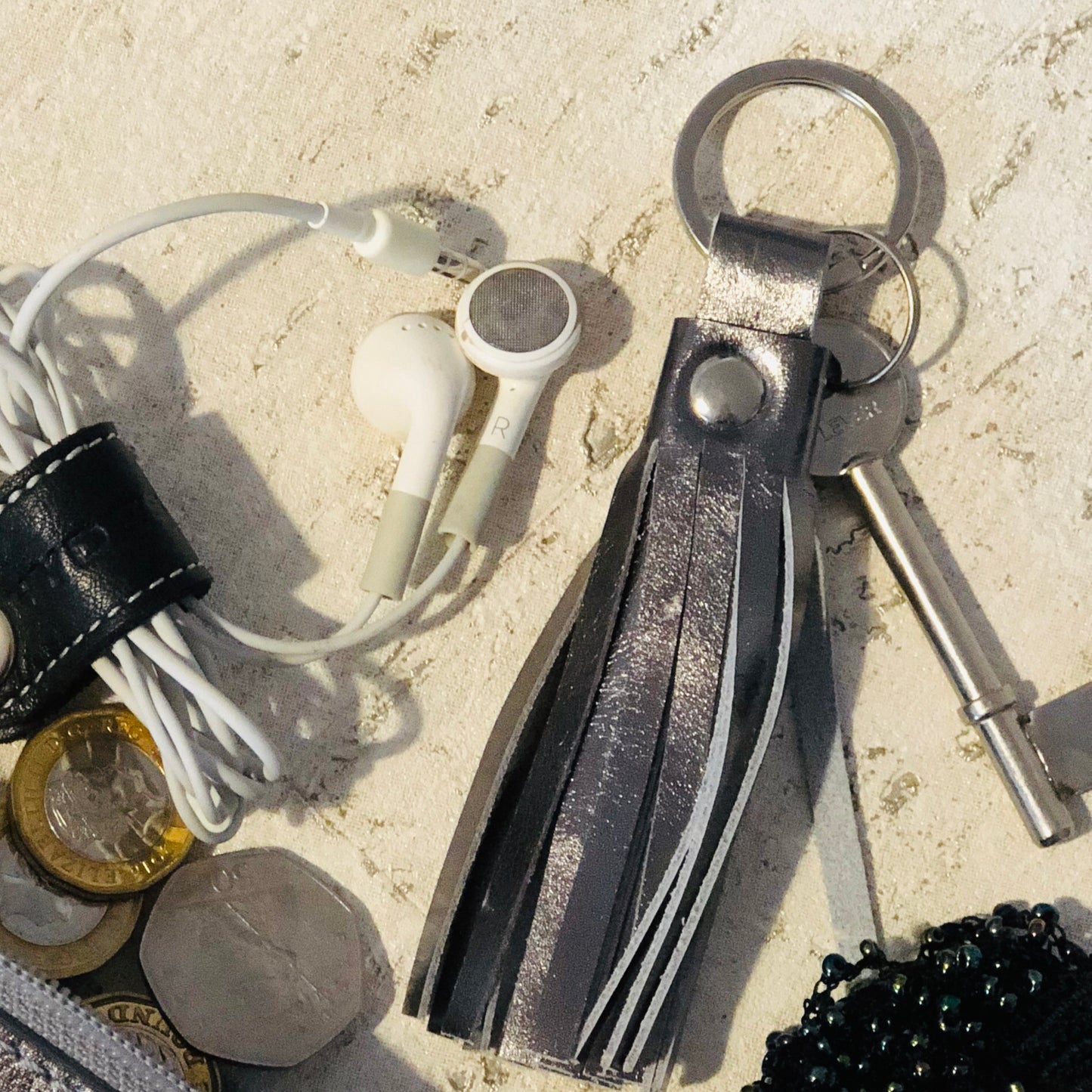 Metallic Rimor Tassel Key Ring CC16 Pewter