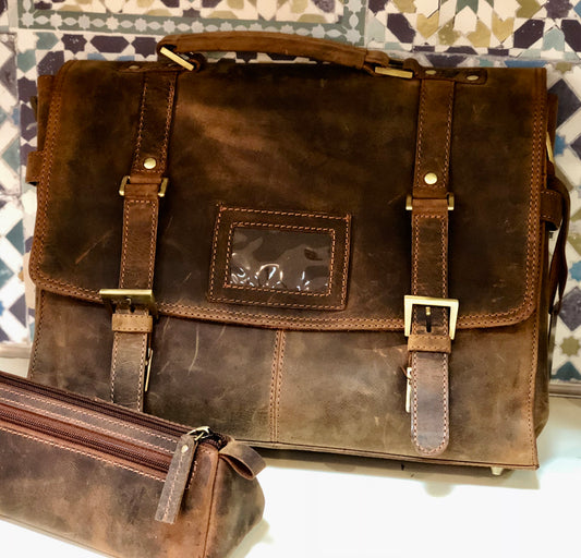 Venator distressed leather vintage laptop satchel  #UM41 Brown