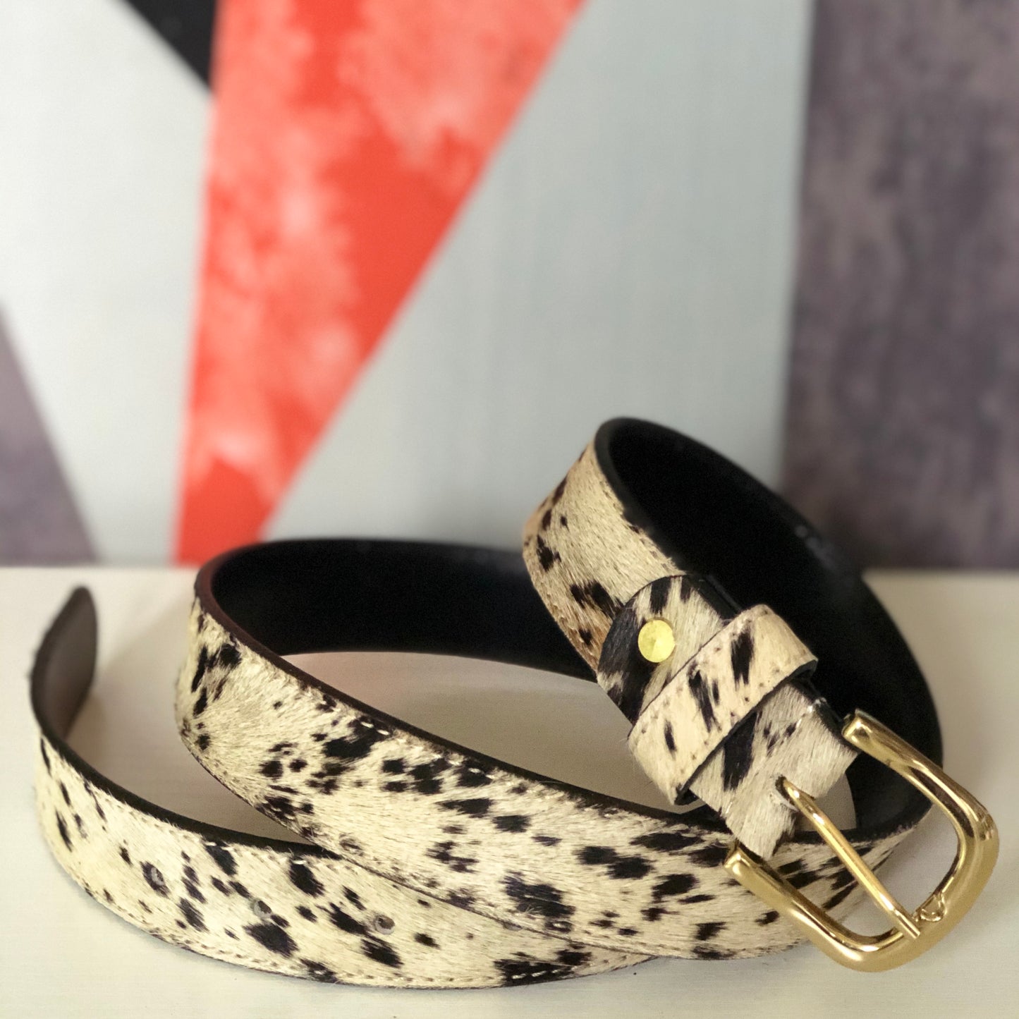 Spotty Hair on Hide Leather Pony Hair Women's belt
