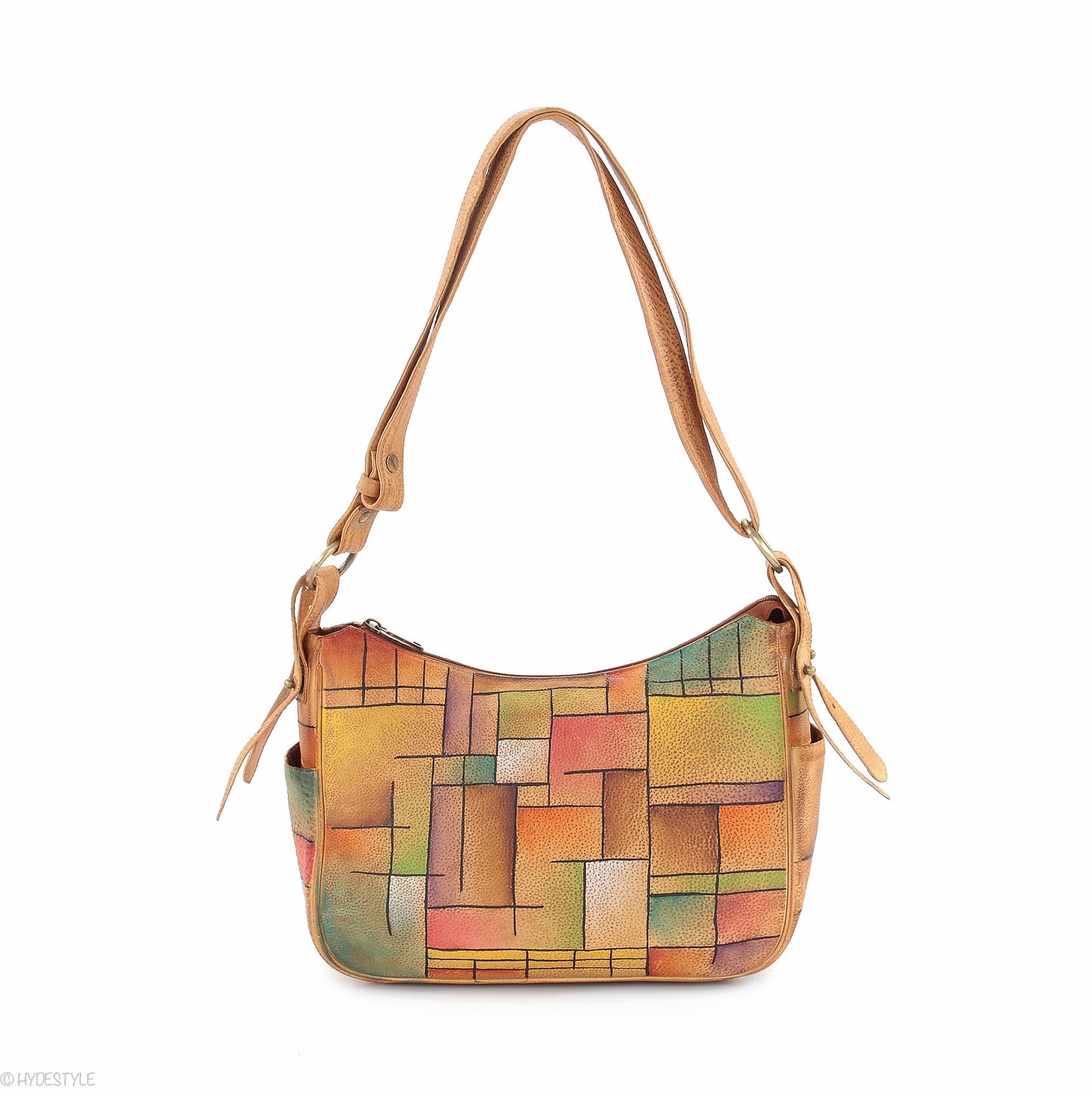 Picta Manu hand painted leather hobo bag #LB21 Abstract Square
