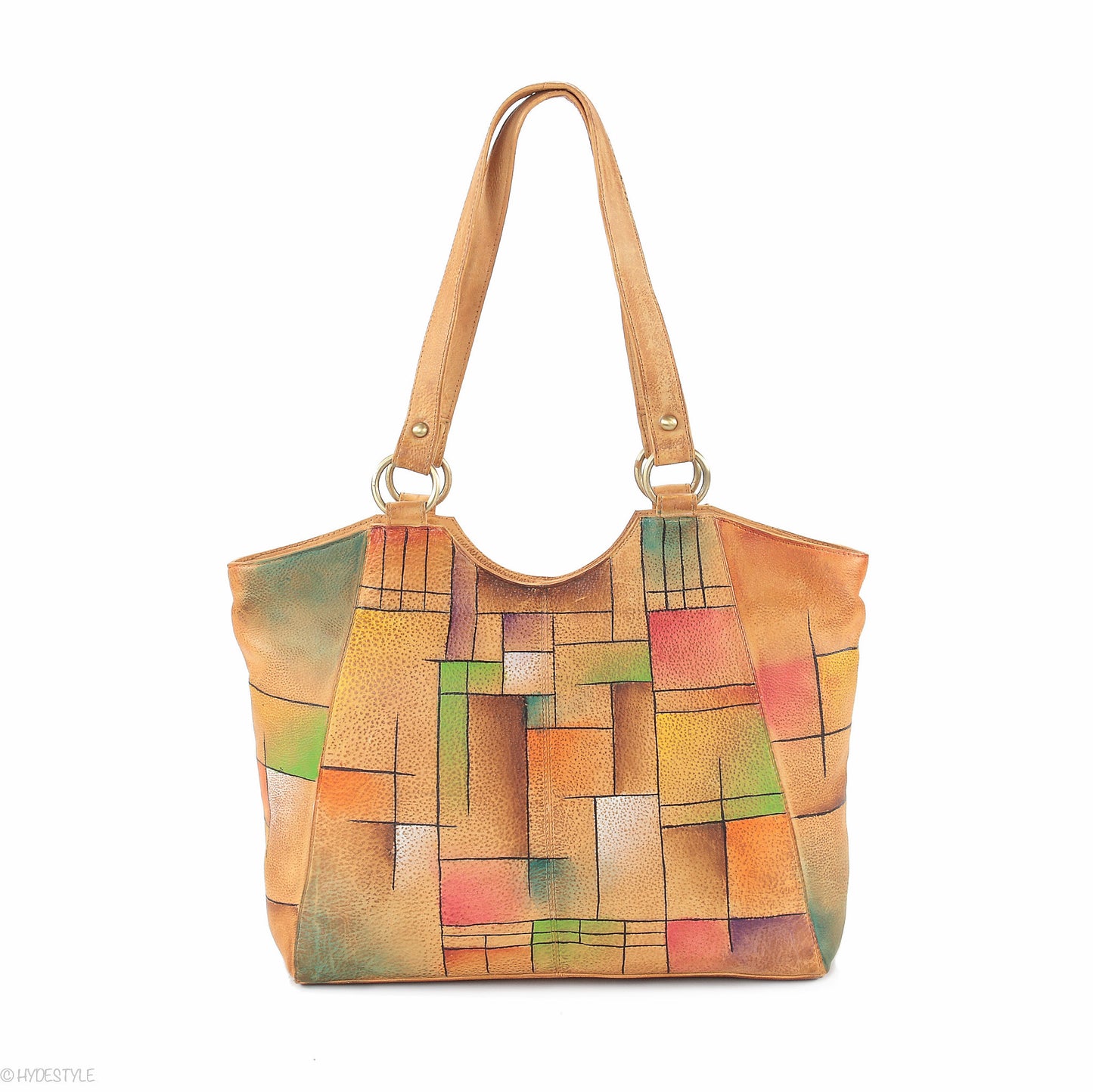 Picta Manu hand painted leather shopper bag #LB20 Abstract Square