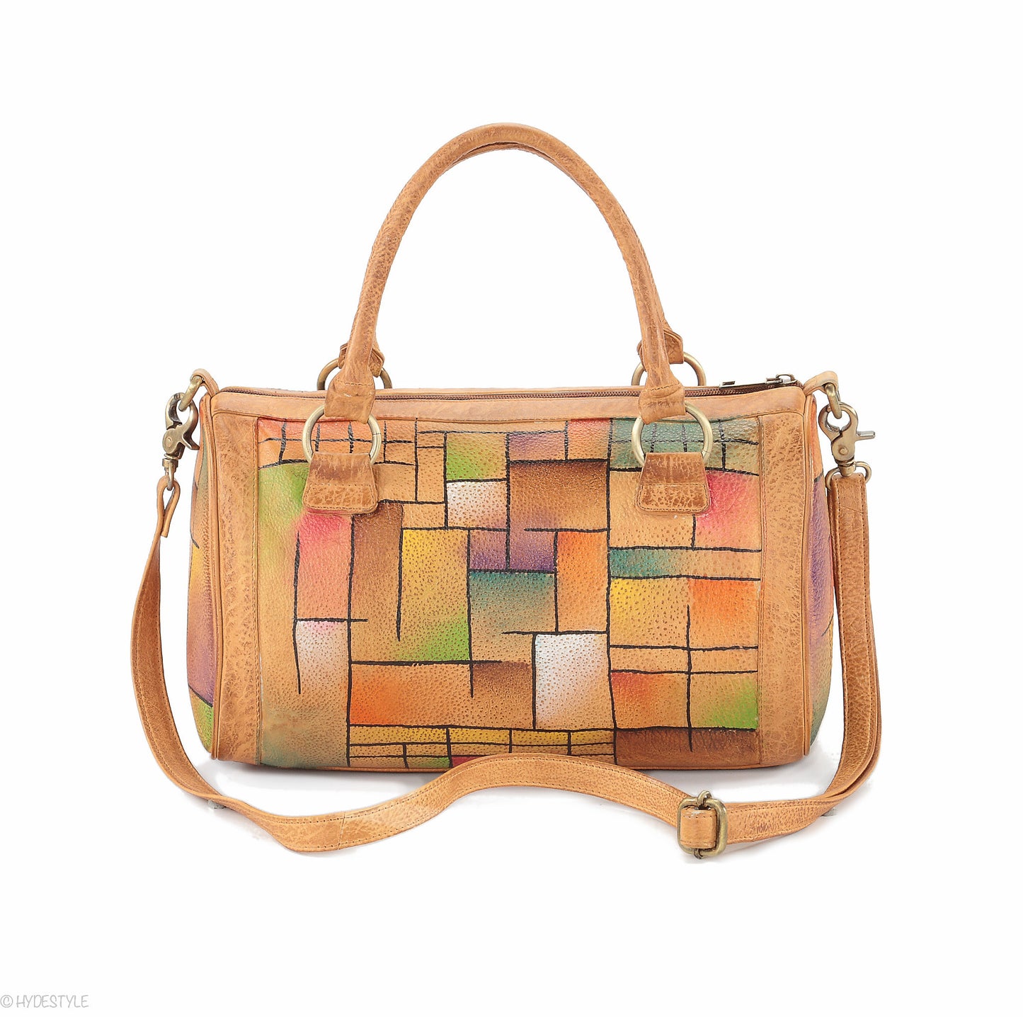 Picta Manu hand painted leather bowling bag #LB18 Squares