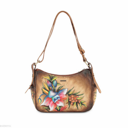 Picta Manu hand painted leather hobo bag #LB21 Floral Berry