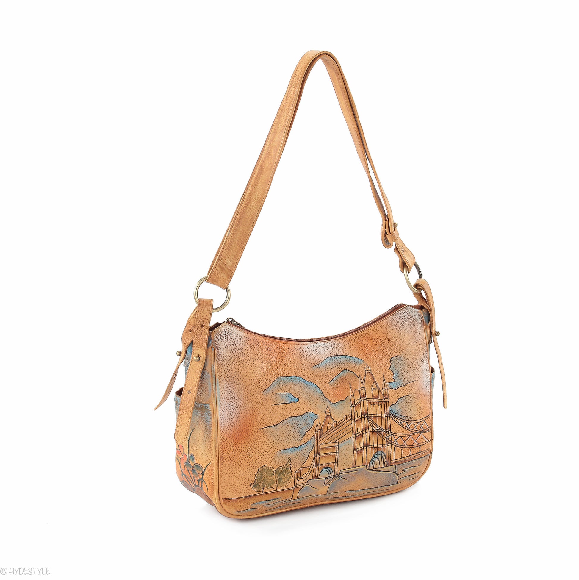 Picta Manu hand painted leather hobo bag #LB21 Tower Bridge