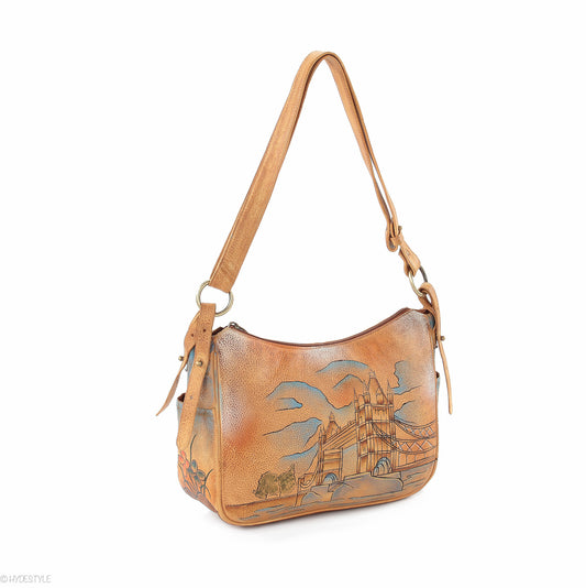Picta Manu hand painted leather hobo bag #LB21 Tower Bridge