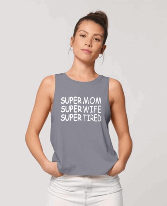 Super Mom | Wife | Women's Crop Sleeveless Tank Top Grey
