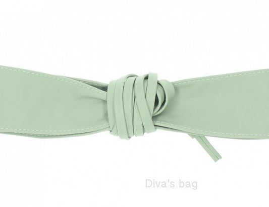 Pale Mint Green Obi belt soft genuine leather wrap belt | Wide waist belt in genuine leather | Genunine leather wrap around boho dress belt