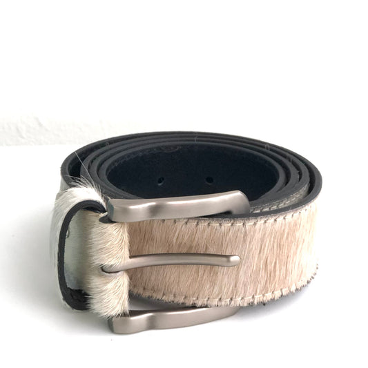 Wide hair on hide leather belt - Beige