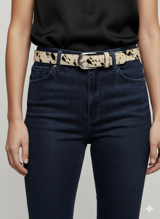 Spotty Cow Hair on Hide Leather Pony Hair Women's Belt