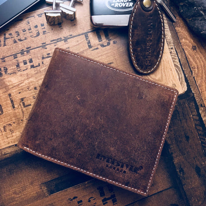 Venator distressed leather trifold tab coin wallet #GW67 Brown