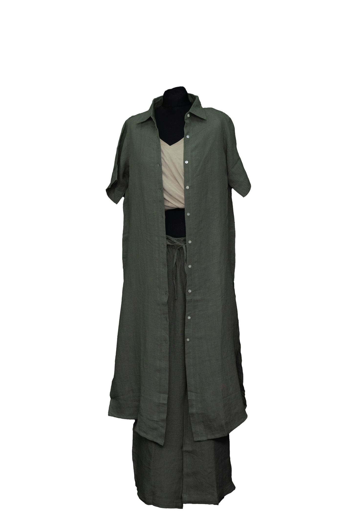 Linen Short Sleeve Shirt Dress #TLC-D-1005