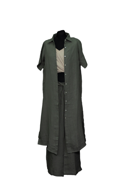 Linen Short Sleeve Shirt Dress #TLC-D-1005