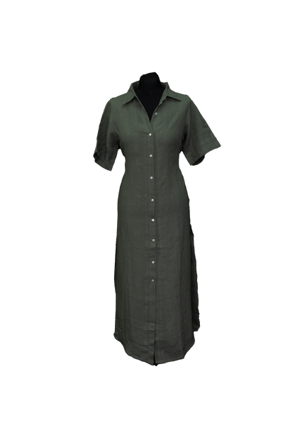 Linen Short Sleeve Shirt Dress #TLC-D-1005