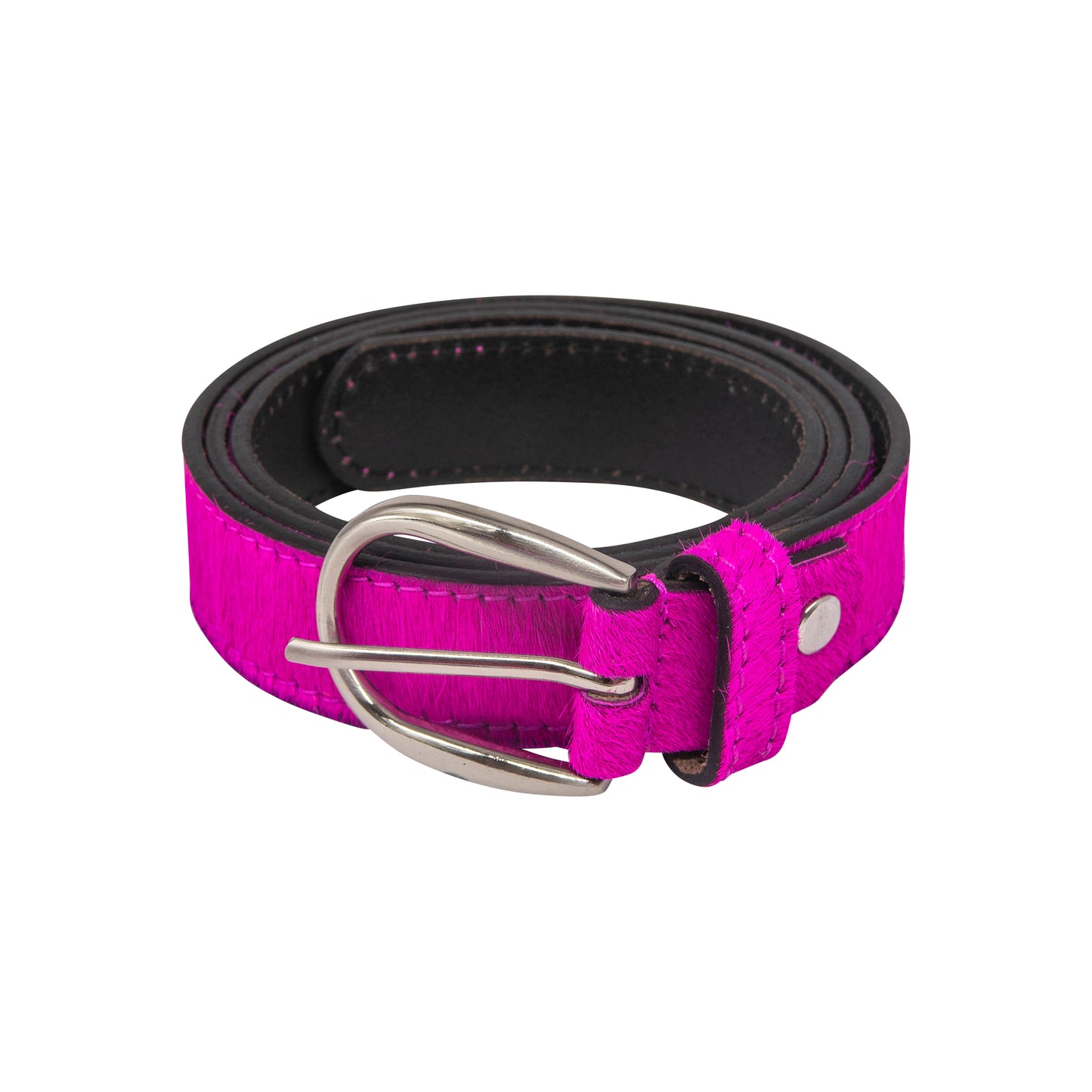 Neon Pink hair-on-hide womens leather belt