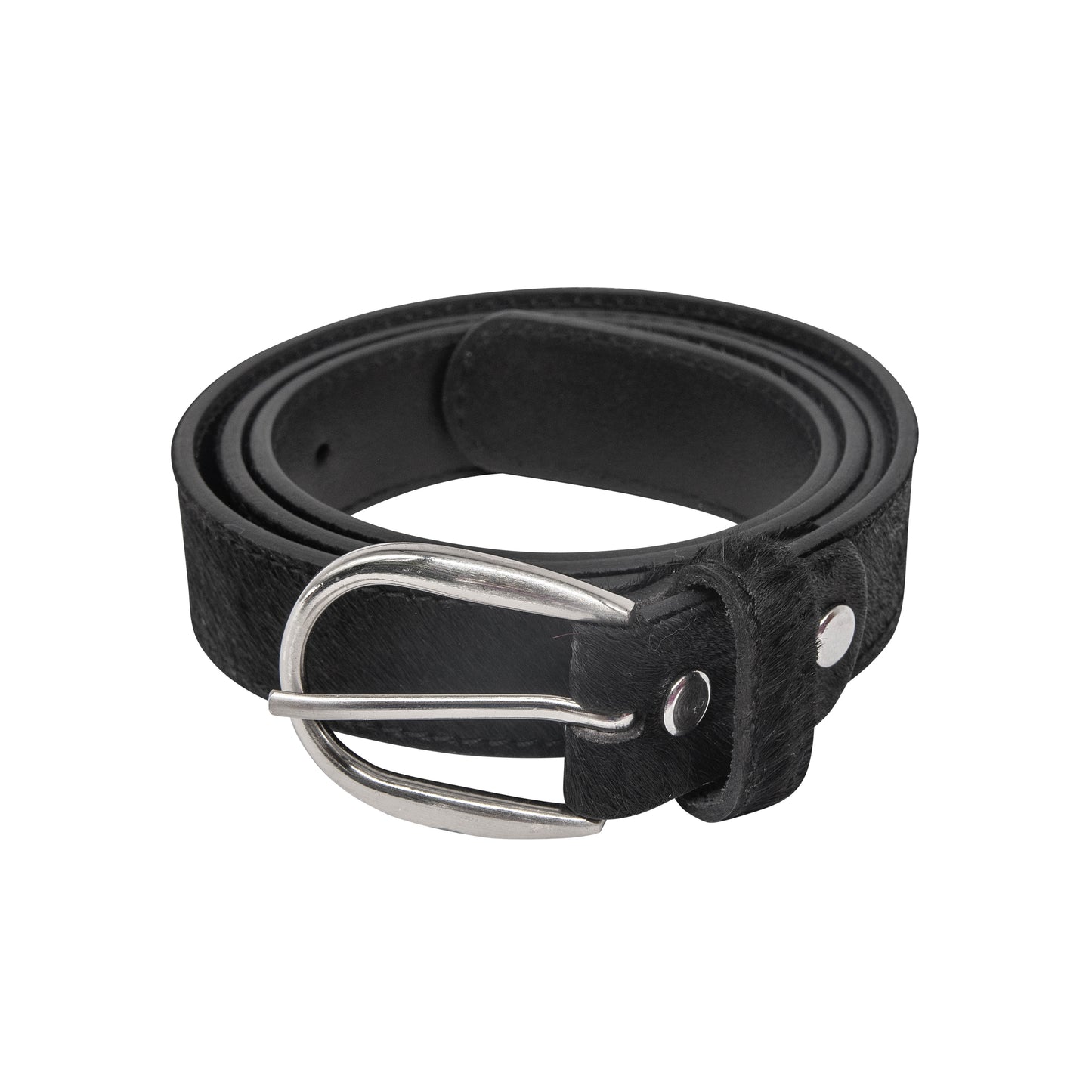 Black hair-on-hide women leather belt