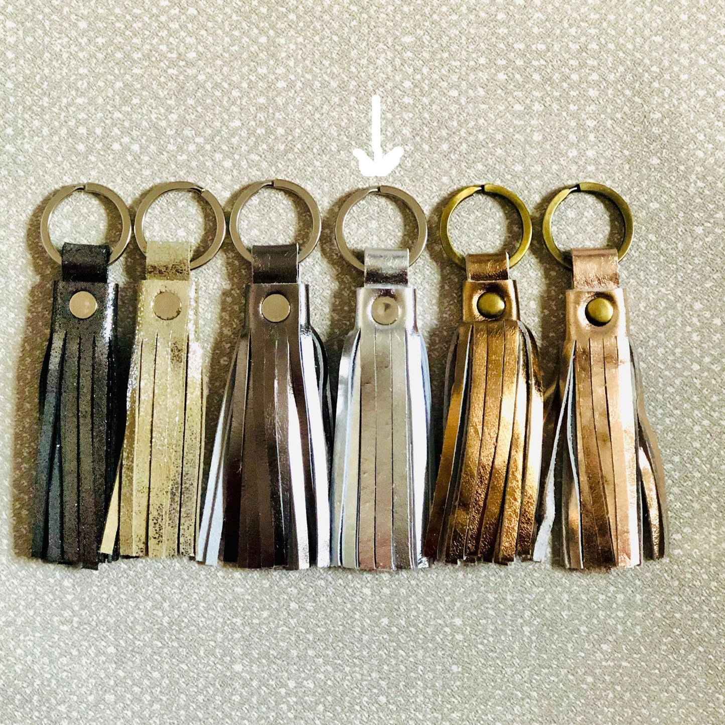 Metallic Leather Loop Key Ring CC10 Silver