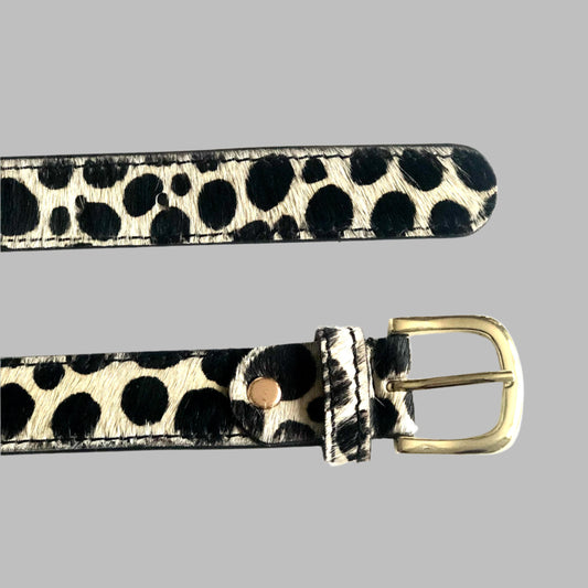 Dalmation Hair on Hide Leather Pony Hair Women's Belt