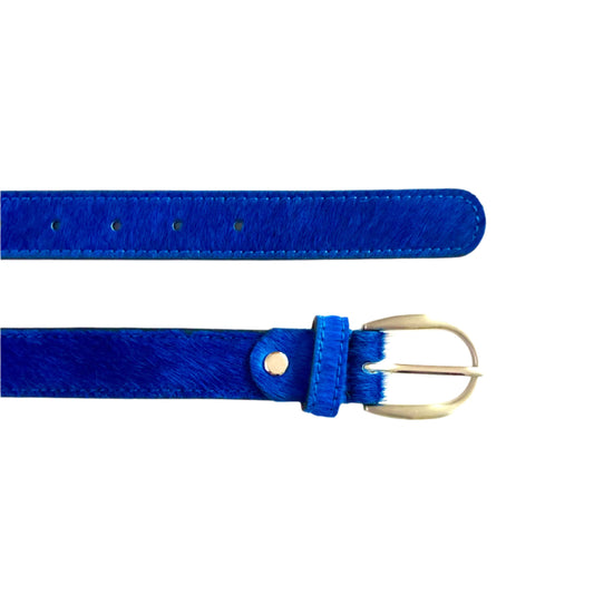 Blue hair-on-hide leather women belt