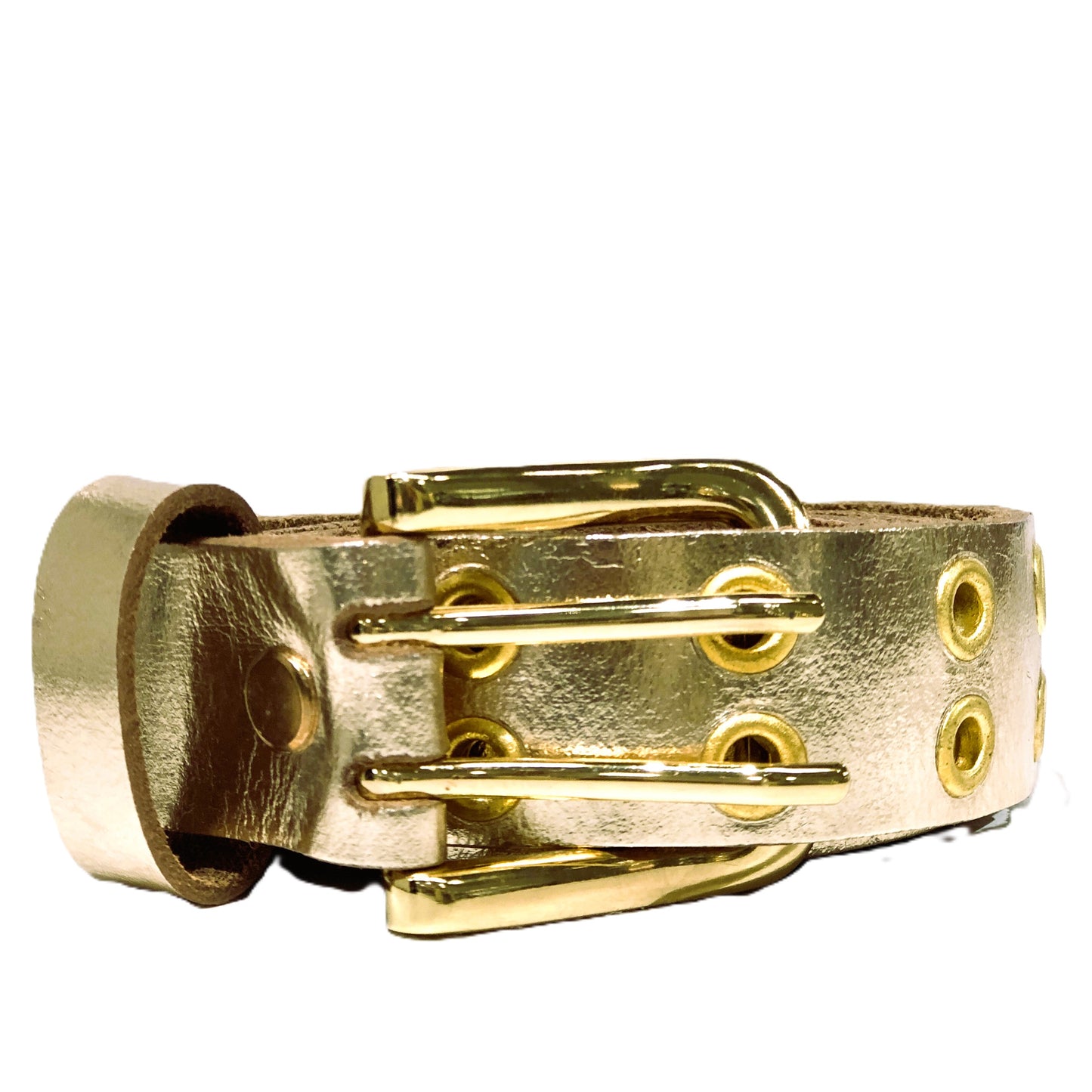 Eyelet Metallic Gold Womens' Leather Belt