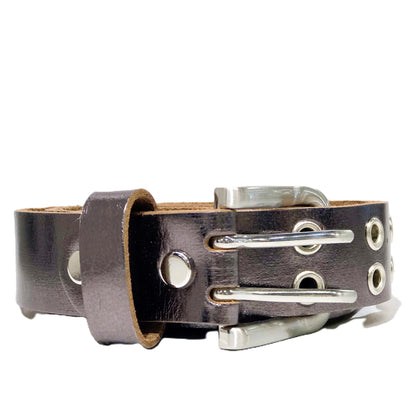 Eyelet Metallic Pewter Womens' Leather Belt (metallic grey)