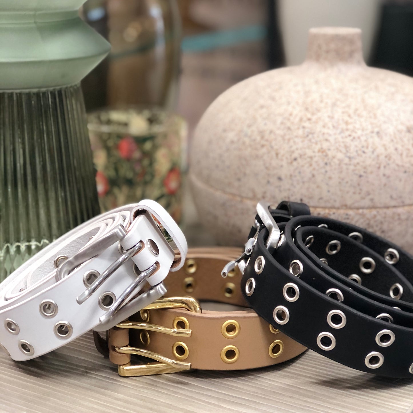 Eyelet Classic Beige Womens' Leather Belt