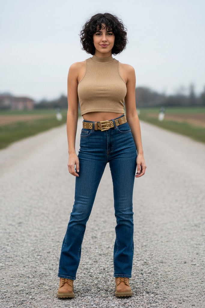 Eyelet Classic Beige Womens' Leather Belt