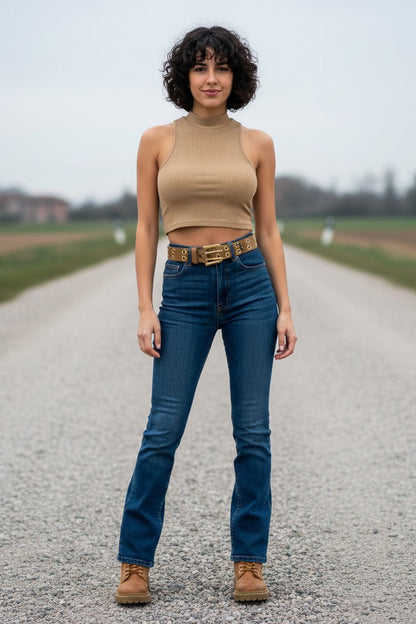 Eyelet Classic Beige Womens' Leather Belt