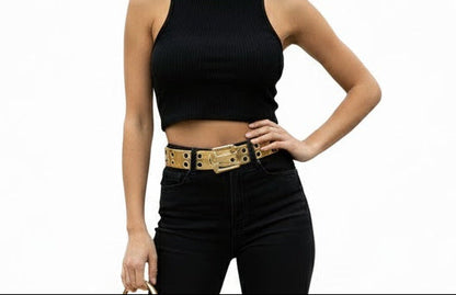 Eyelet Metallic Gold Womens' Leather Belt