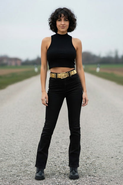 Eyelet Metallic Gold Womens' Leather Belt