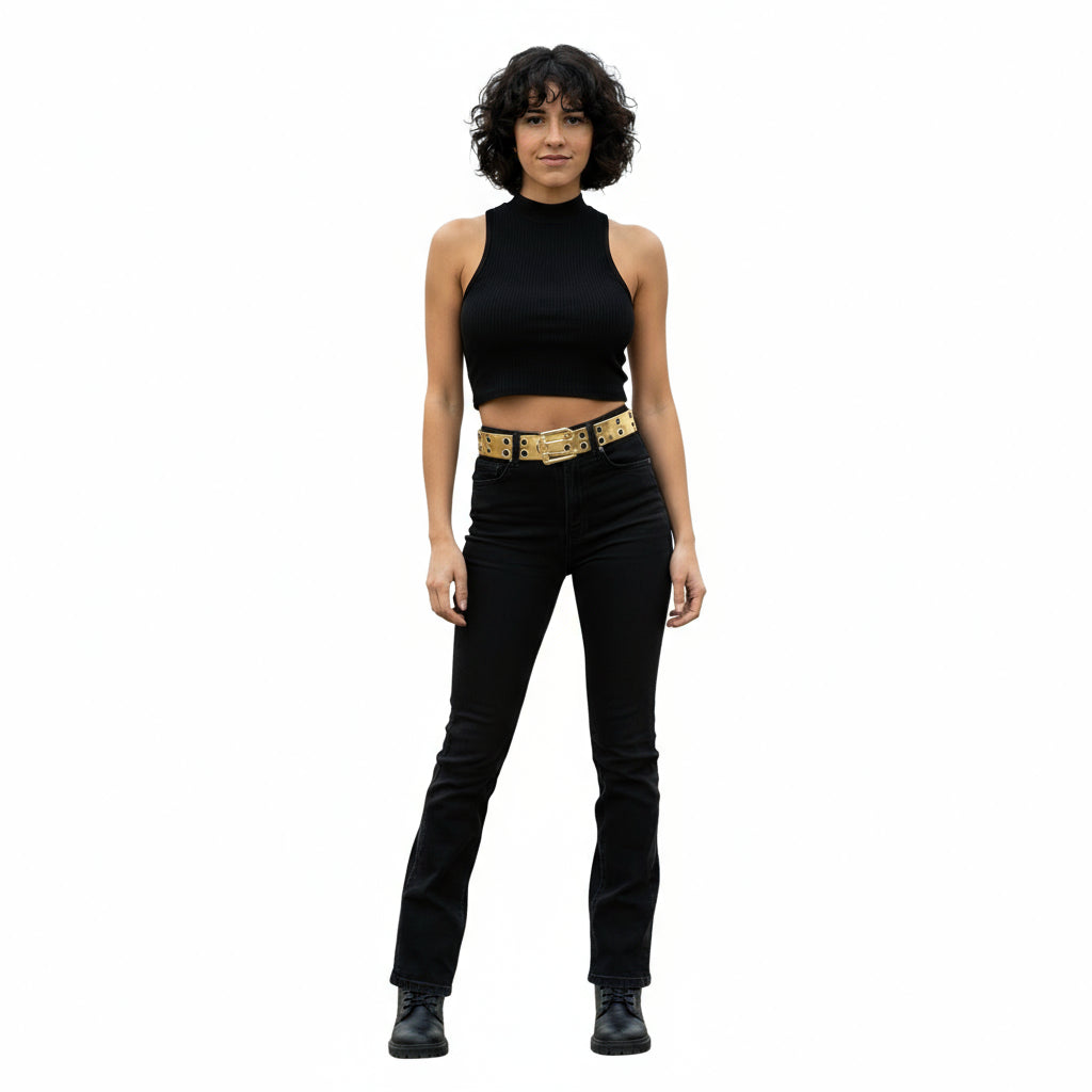 Eyelet Metallic Gold Womens' Leather Belt