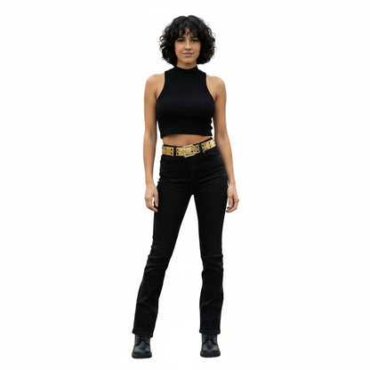 Eyelet Metallic Gold Womens' Leather Belt