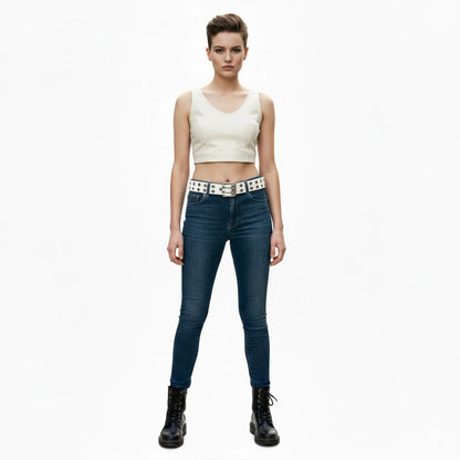 Eyelet Classic White Womens' Leather Belt