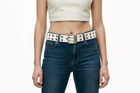 Eyelet Classic White Womens' Leather Belt