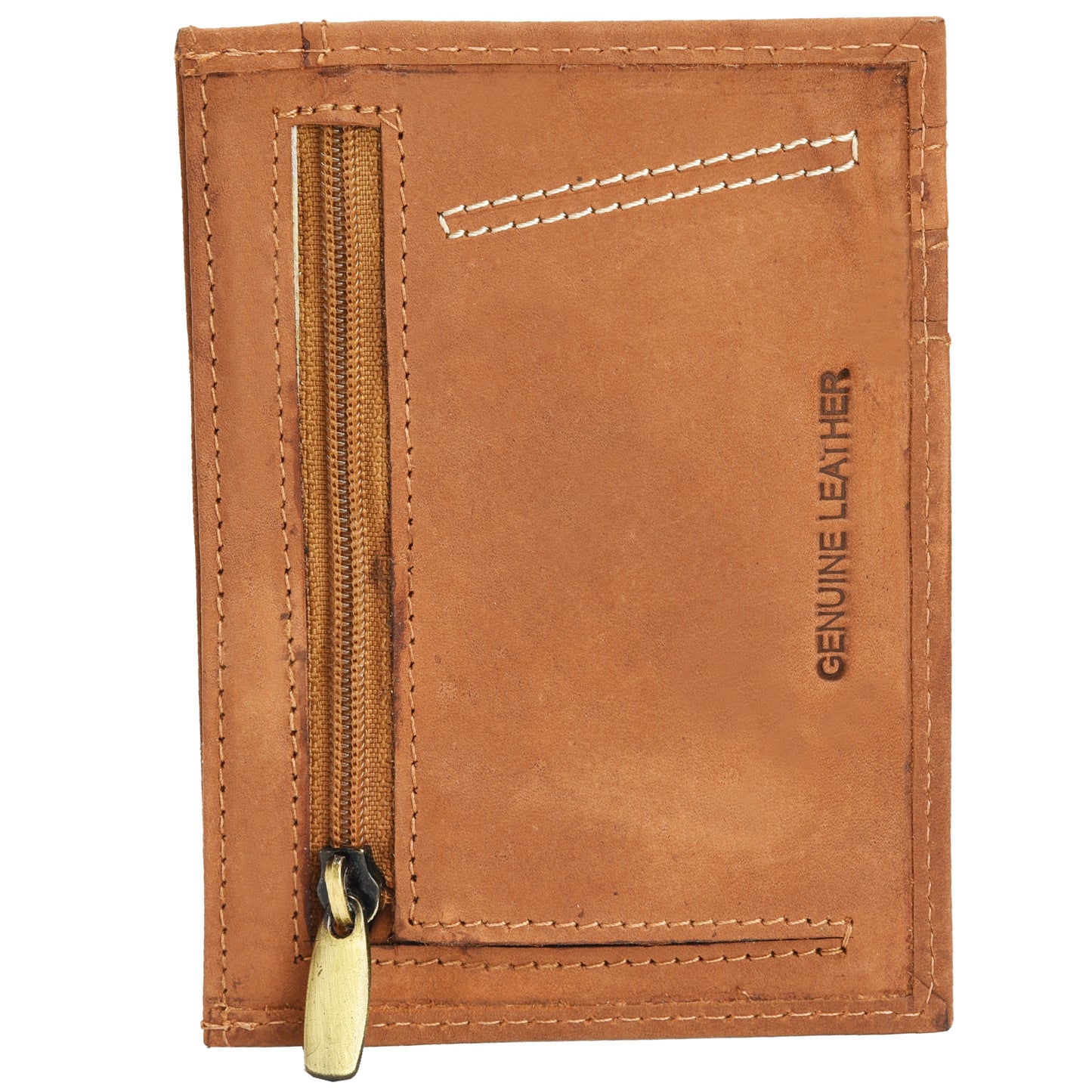 RFID Genuine Leather Slim Card Wallet with Coin Section Safari#CC03 Tan