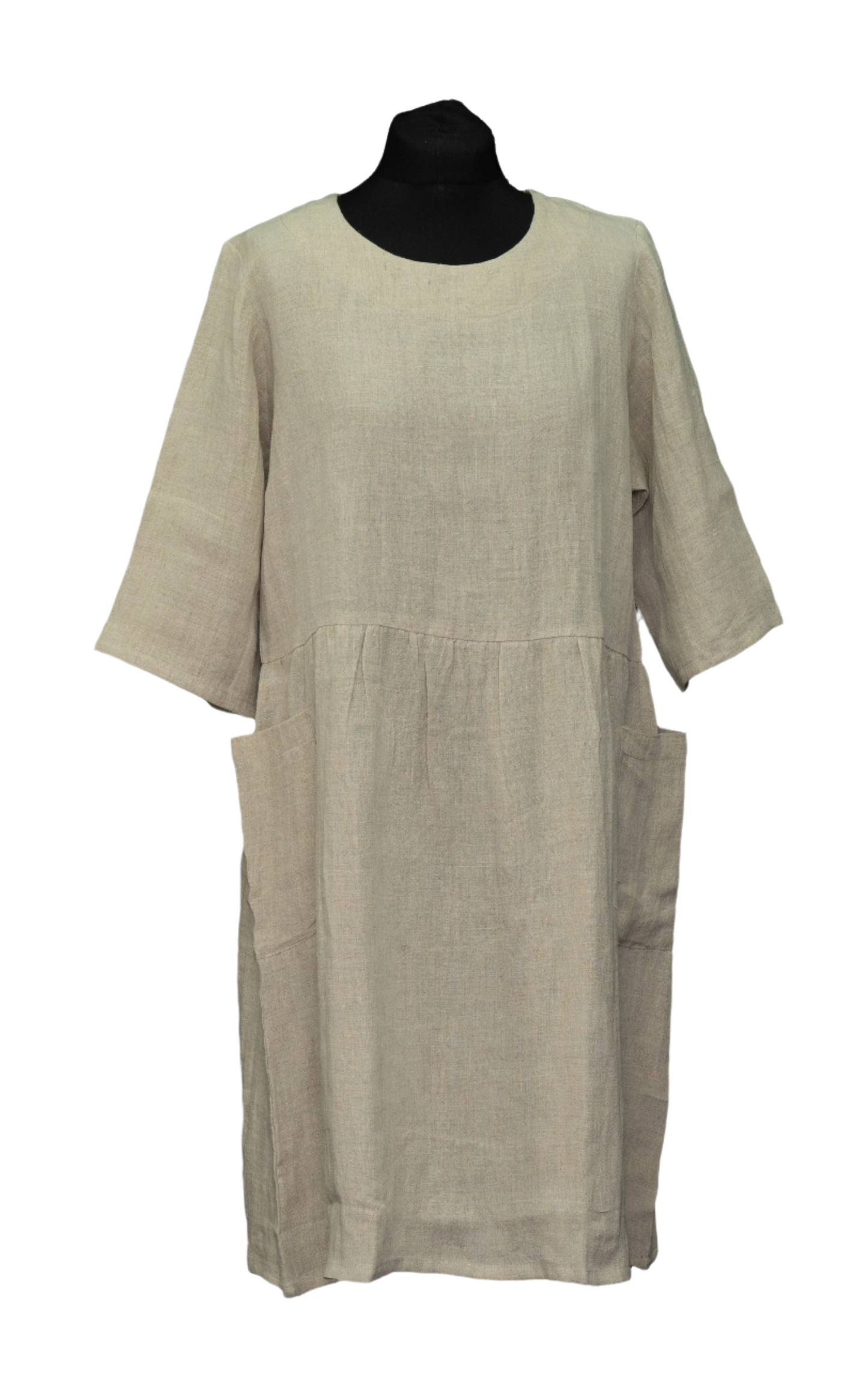 Linen One Size 2 Pocket Gathered Dress TLC-D-1001