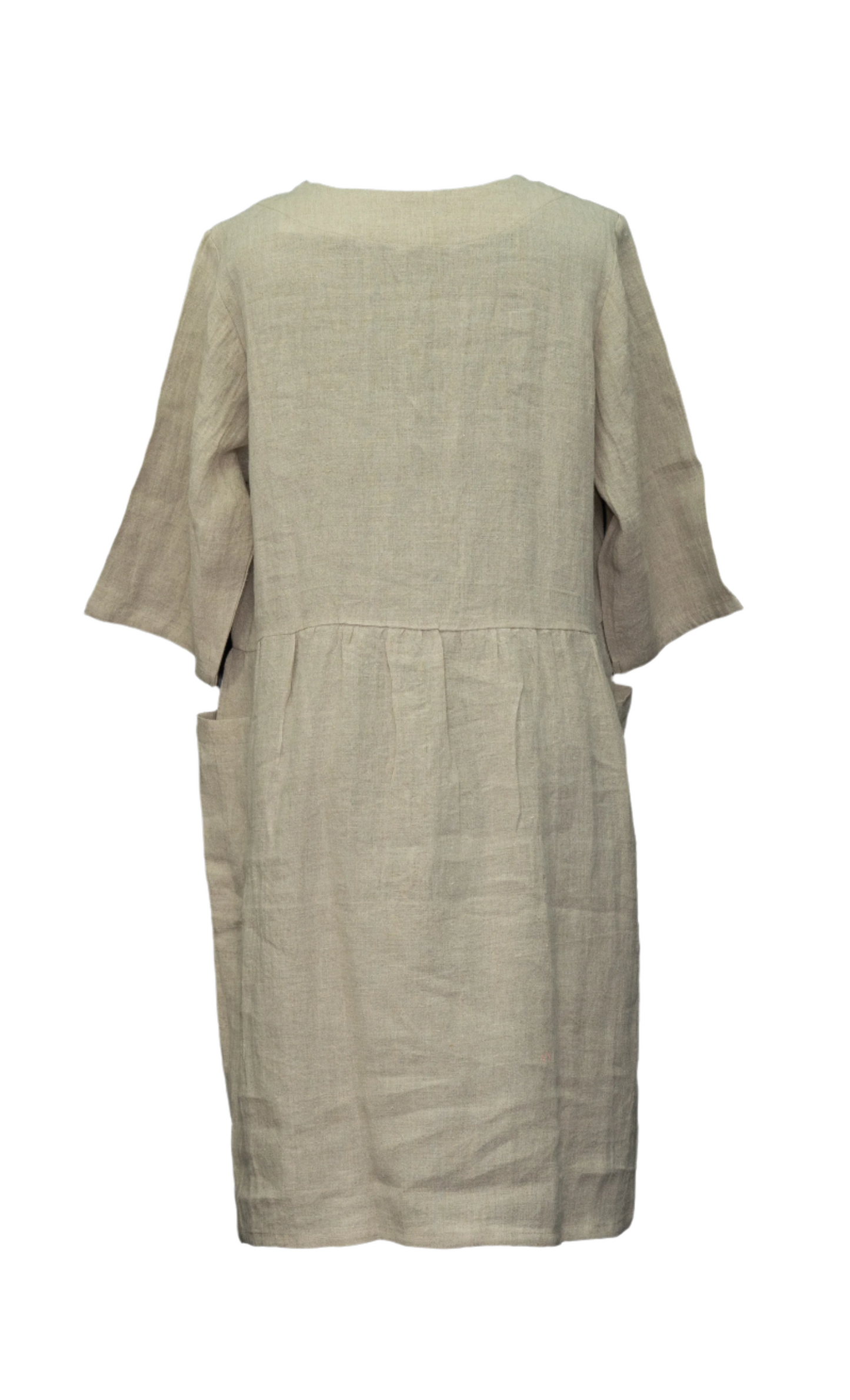 Linen One Size 2 Pocket Gathered Dress TLC-D-1001