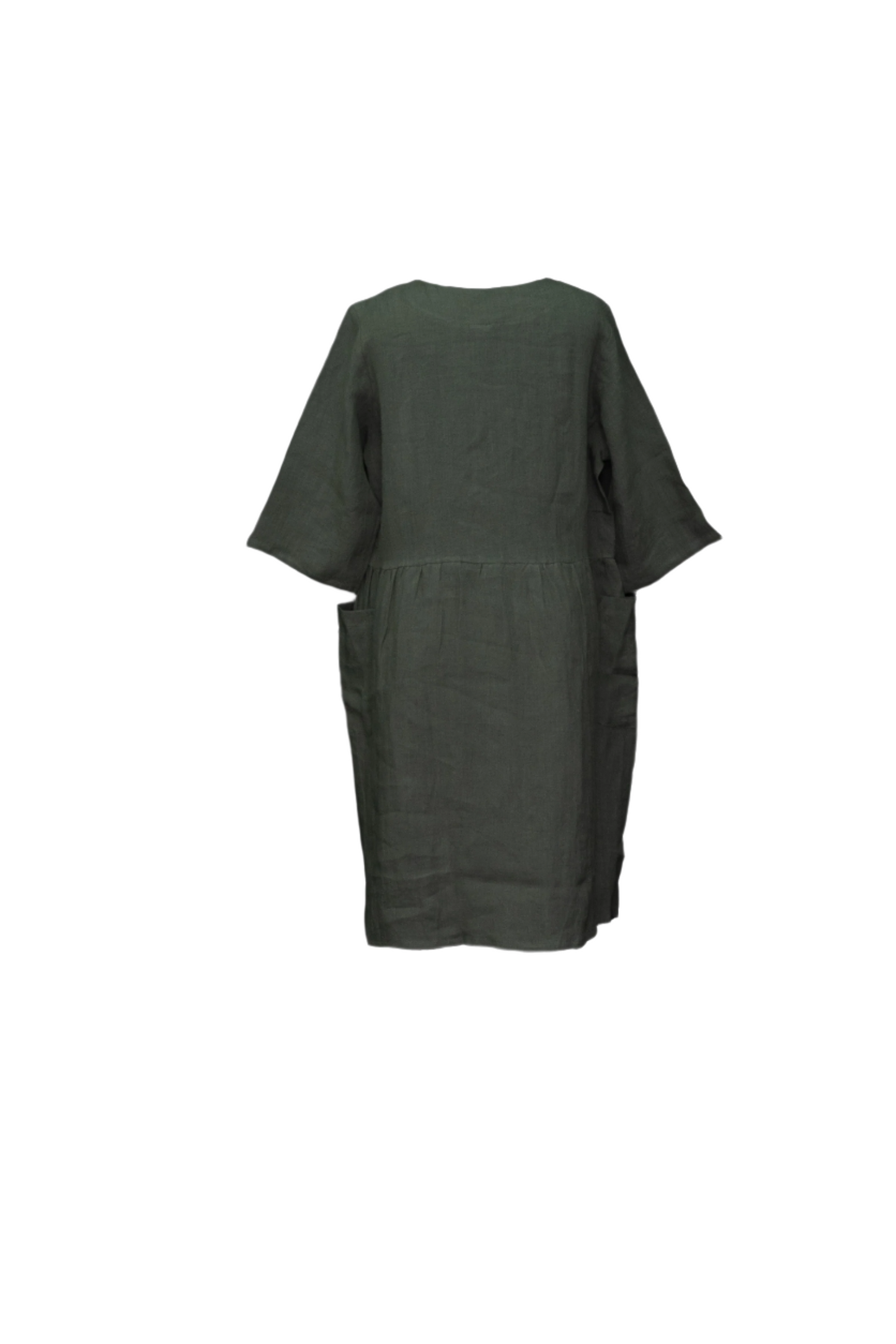 Linen One Size 2 Pocket Gathered Dress TLC-D-1001