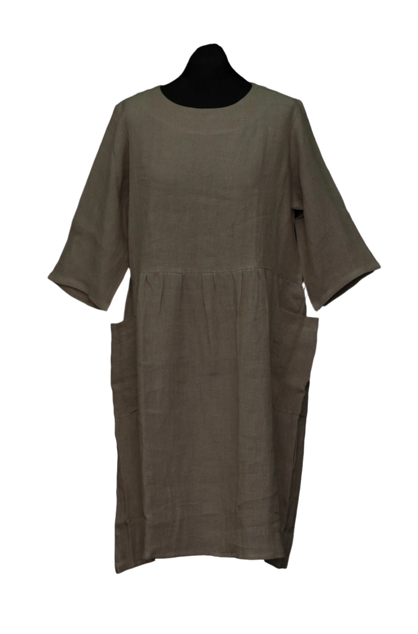 Linen One Size 2 Pocket Gathered Dress TLC-D-1001