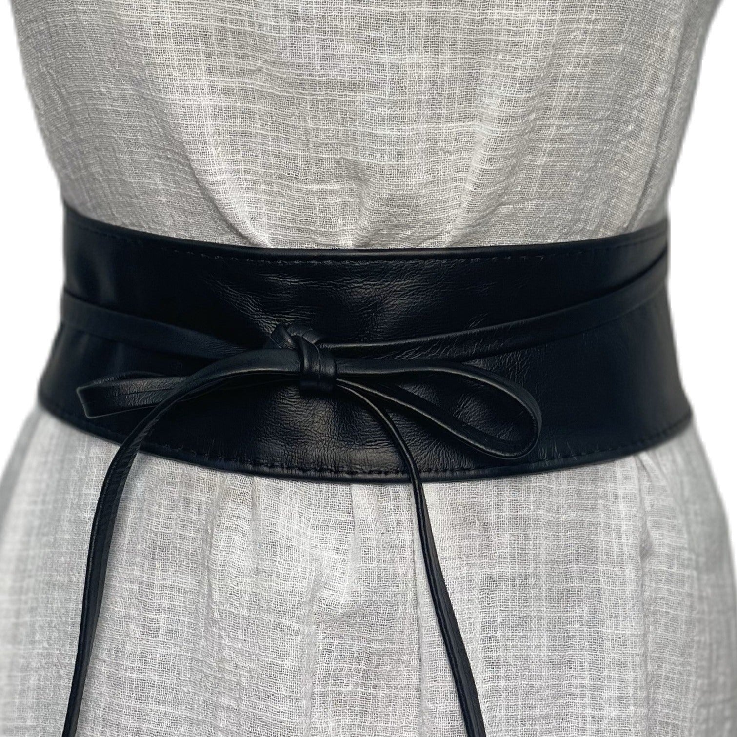 Black Obi belt soft genuine leather wrap belt Wide waist belt in gen hydestyle.london