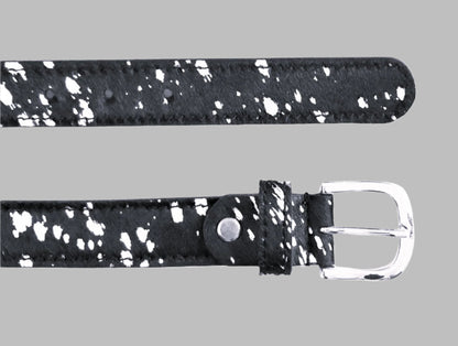 Black Silver Acid Splash Hair On Hide Womens Leather Belt