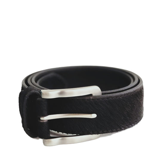 Wide hair on hide leather belt - Black